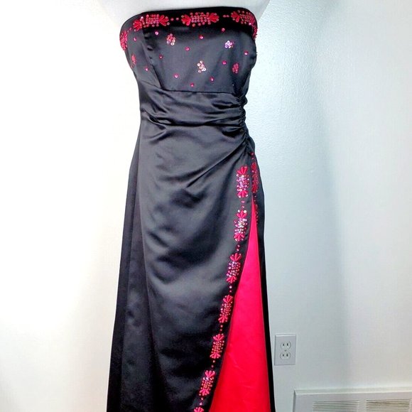 Zum Zum By Niki Livas Size 9 Black & Pink Floral Beads Formal Prom Long Dress - Picture 1 of 7